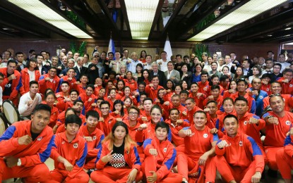 President Rodrigo Duterte with sports officials and national athletes at Malacañang Palace in 2019 (Presidential photo)